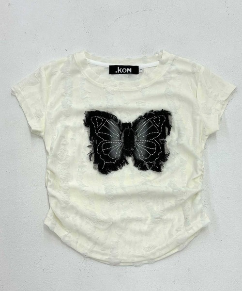 .KOM(ドットコム)の「A'GEM/9 × .kom 『.KOM/ドットケーオーエム』ブロークン蝶クロップTEE(Tシャツ/カットソー・レディース・チャコールグレー/ホワイト・S)」の11枚目の写真
