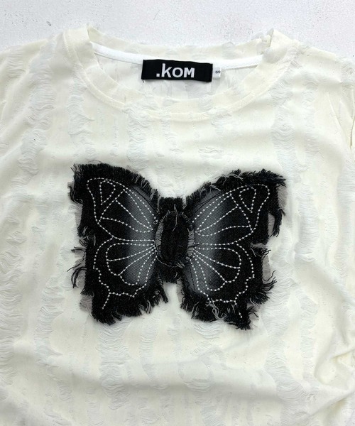 .KOM(ドットコム)の「A'GEM/9 × .kom 『.KOM/ドットケーオーエム』ブロークン蝶クロップTEE(Tシャツ/カットソー・レディース・チャコールグレー/ホワイト・S)」の9枚目の写真