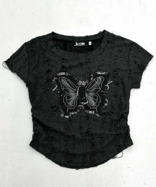 .KOM(ドットコム)の「A'GEM/9 × .kom 『.KOM/ドットケーオーエム』ブロークン蝶クロップTEE(Tシャツ/カットソー・レディース・チャコールグレー/ホワイト・S)」の14枚目の写真