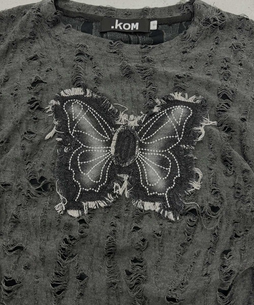 .KOM(ドットコム)の「A'GEM/9 × .kom 『.KOM/ドットケーオーエム』ブロークン蝶クロップTEE(Tシャツ/カットソー・レディース・チャコールグレー/ホワイト・S)」の12枚目の写真