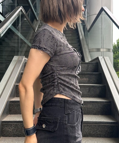 .KOM(ドットコム)の「A'GEM/9 × .kom 『.KOM/ドットケーオーエム』ブロークン蝶クロップTEE(Tシャツ/カットソー・レディース・チャコールグレー/ホワイト・S)」の19枚目の写真