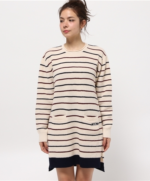 X-girl（エックスガール）の「STRIPED RIB KNIT DRESS（ワンピース・レディース・ホワイト/ネイビー・2/1）」の3枚目の写真