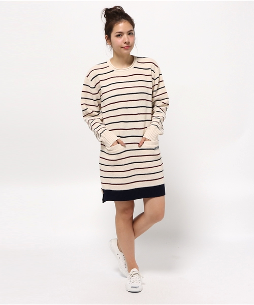 X-girl（エックスガール）の「STRIPED RIB KNIT DRESS（ワンピース・レディース・ホワイト/ネイビー・2/1）」の10枚目の写真