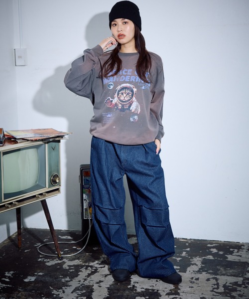 PBLIM（ページボーイリム）の「PBLIM/ストライプルーズパンツ（デニムパンツ・レディース・ブルー/カーキ/ブラック・LARGE/MEDIUM）」の14枚目の写真