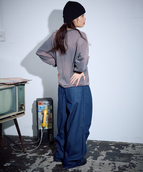 PBLIM（ページボーイリム）の「PBLIM/ストライプルーズパンツ（デニムパンツ・レディース・ブルー/カーキ/ブラック・LARGE/MEDIUM）」の15枚目の写真