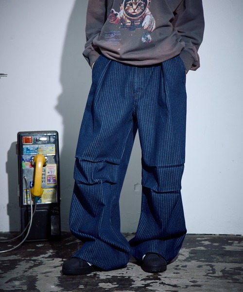 PBLIM（ページボーイリム）の「PBLIM/ストライプルーズパンツ（デニムパンツ・レディース・ブルー/カーキ/ブラック・LARGE/MEDIUM）」の21枚目の写真