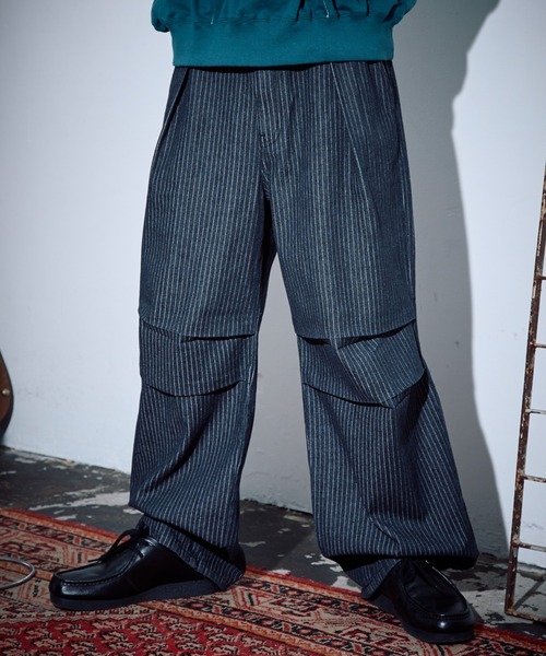 PBLIM（ページボーイリム）の「PBLIM/ストライプルーズパンツ（デニムパンツ・レディース・ブルー/カーキ/ブラック・LARGE/MEDIUM）」の17枚目の写真