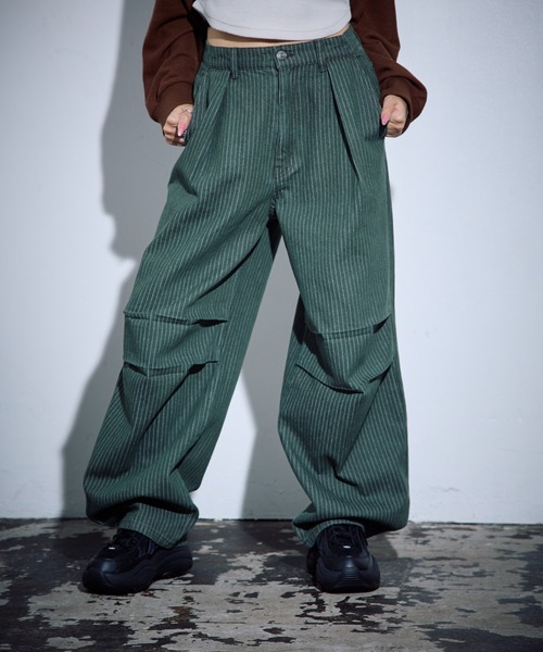 PBLIM（ページボーイリム）の「PBLIM/ストライプルーズパンツ（デニムパンツ・レディース・ブルー/カーキ/ブラック・LARGE/MEDIUM）」の9枚目の写真