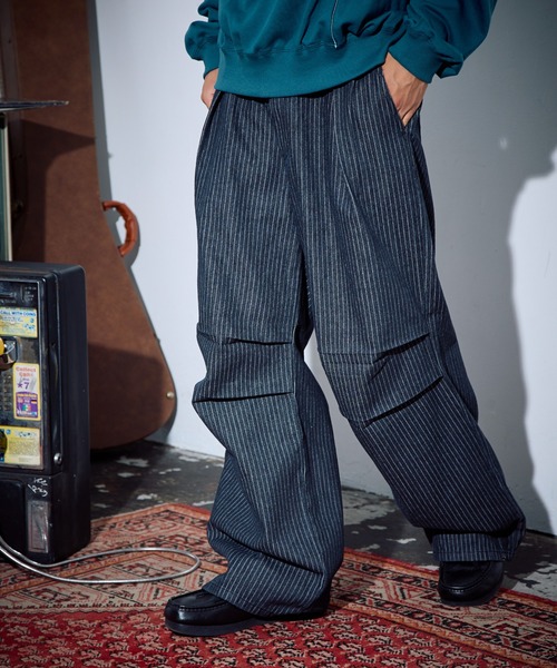 PBLIM（ページボーイリム）の「PBLIM/ストライプルーズパンツ（デニムパンツ・レディース・ブルー/カーキ/ブラック・LARGE/MEDIUM）」の7枚目の写真