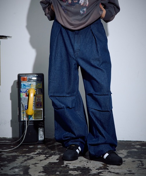 PBLIM（ページボーイリム）の「PBLIM/ストライプルーズパンツ（デニムパンツ・レディース・ブルー/カーキ/ブラック・LARGE/MEDIUM）」の11枚目の写真