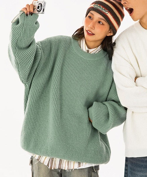 Ressaca（レサーカ）の「オーバーサイズクルーネックルーズニットセーター プルオーバー（ニット/セーター・メンズ・ホワイト/グリーン/パープル/アイボリー/ブラック・L/M/XL）」の4枚目の写真