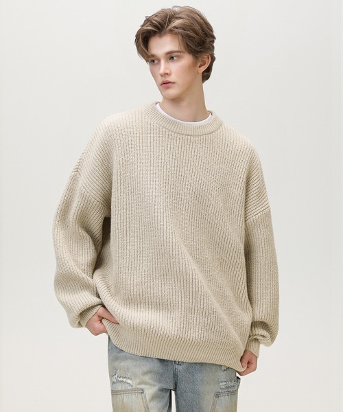 Ressaca（レサーカ）の「オーバーサイズクルーネックルーズニットセーター プルオーバー（ニット/セーター・メンズ・ホワイト/グリーン/パープル/アイボリー/ブラック・L/M/XL）」の2枚目の写真