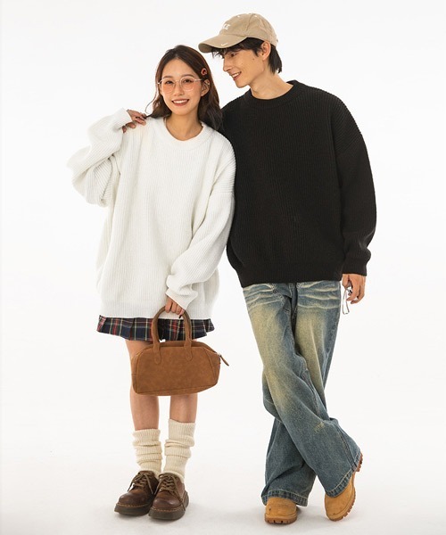 Ressaca（レサーカ）の「オーバーサイズクルーネックルーズニットセーター プルオーバー（ニット/セーター・メンズ・ホワイト/グリーン/パープル/アイボリー/ブラック・L/M/XL）」の17枚目の写真