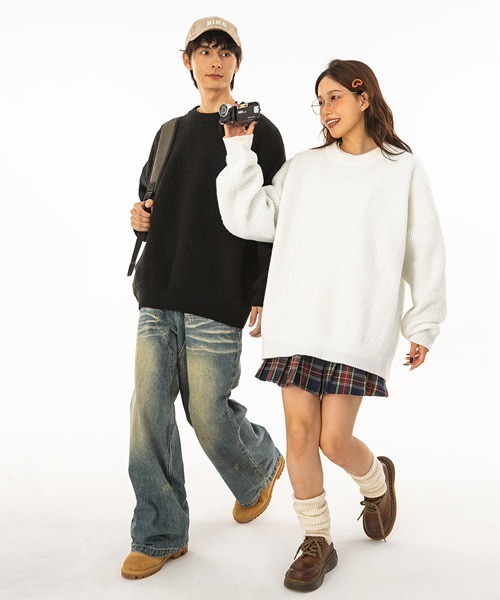 Ressaca（レサーカ）の「オーバーサイズクルーネックルーズニットセーター プルオーバー（ニット/セーター・メンズ・ホワイト/グリーン/パープル/アイボリー/ブラック・L/M/XL）」の18枚目の写真