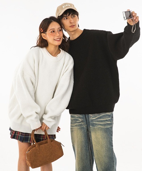 Ressaca（レサーカ）の「オーバーサイズクルーネックルーズニットセーター プルオーバー（ニット/セーター・メンズ・ホワイト/グリーン/パープル/アイボリー/ブラック・L/M/XL）」の16枚目の写真