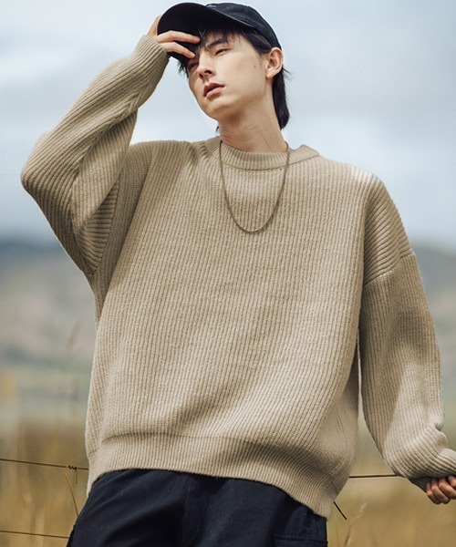 Ressaca（レサーカ）の「オーバーサイズクルーネックルーズニットセーター プルオーバー（ニット/セーター・メンズ・ホワイト/グリーン/パープル/アイボリー/ブラック・L/M/XL）」の12枚目の写真