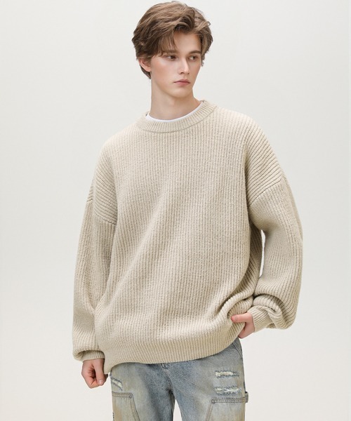 Ressaca（レサーカ）の「オーバーサイズクルーネックルーズニットセーター プルオーバー（ニット/セーター・メンズ・ホワイト/グリーン/パープル/アイボリー/ブラック・L/M/XL）」の10枚目の写真