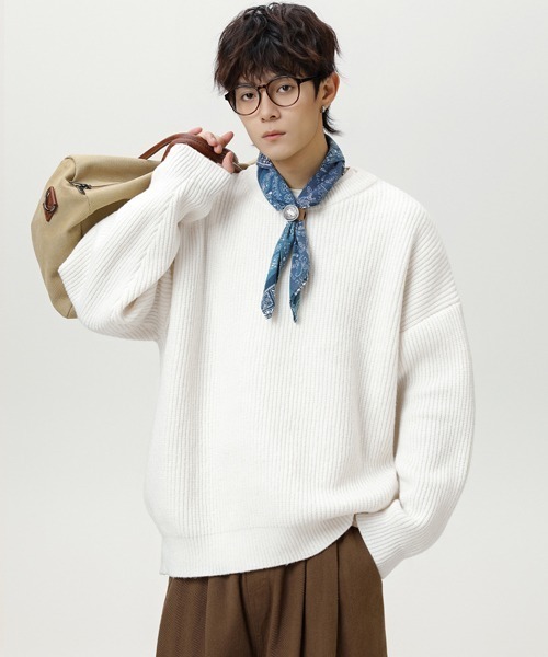 Ressaca（レサーカ）の「オーバーサイズクルーネックルーズニットセーター プルオーバー（ニット/セーター・メンズ・ホワイト/グリーン/パープル/アイボリー/ブラック・L/M/XL）」の9枚目の写真