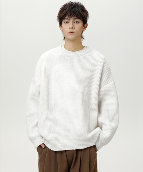 Ressaca（レサーカ）の「オーバーサイズクルーネックルーズニットセーター プルオーバー（ニット/セーター・メンズ・ホワイト/グリーン/パープル/アイボリー/ブラック・L/M/XL）」の8枚目の写真