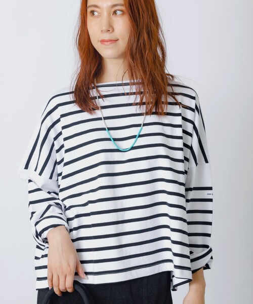 MONT KEMMEL(モンケメル)の「【MONT KEMMEL/モン ケメル】ワイドバスクシャツ / ボーダーロングスリーブT / ショート丈(Tシャツ/カットソー・レディース・ホワイト/ブラック/ブルー・フリー)」の2枚目の写真