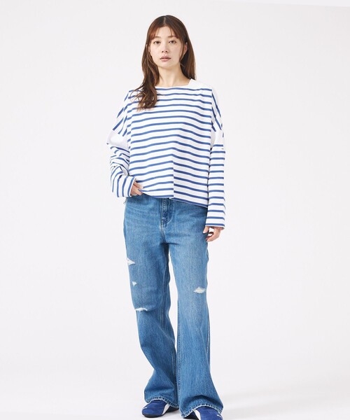 MONT KEMMEL(モンケメル)の「【MONT KEMMEL/モン ケメル】ワイドバスクシャツ / ボーダーロングスリーブT / ショート丈(Tシャツ/カットソー・レディース・ホワイト/ブラック/ブルー・フリー)」の10枚目の写真