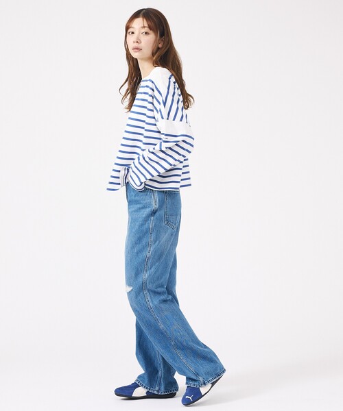 MONT KEMMEL(モンケメル)の「【MONT KEMMEL/モン ケメル】ワイドバスクシャツ / ボーダーロングスリーブT / ショート丈(Tシャツ/カットソー・レディース・ホワイト/ブラック/ブルー・フリー)」の11枚目の写真