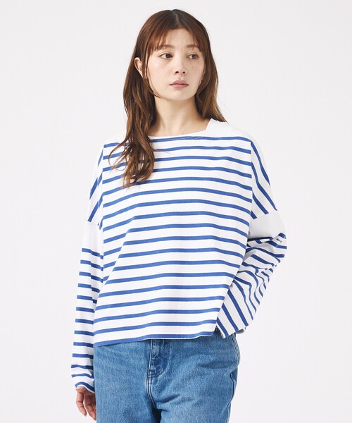 MONT KEMMEL(モンケメル)の「【MONT KEMMEL/モン ケメル】ワイドバスクシャツ / ボーダーロングスリーブT / ショート丈(Tシャツ/カットソー・レディース・ホワイト/ブラック/ブルー・フリー)」の12枚目の写真