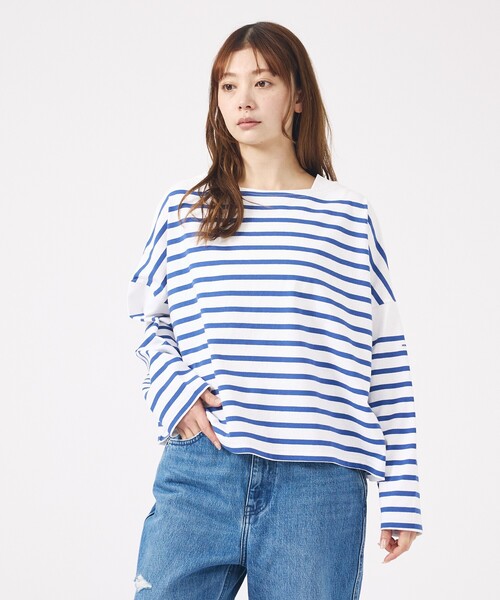 MONT KEMMEL(モンケメル)の「【MONT KEMMEL/モン ケメル】ワイドバスクシャツ / ボーダーロングスリーブT / ショート丈(Tシャツ/カットソー・レディース・ホワイト/ブラック/ブルー・フリー)」の13枚目の写真