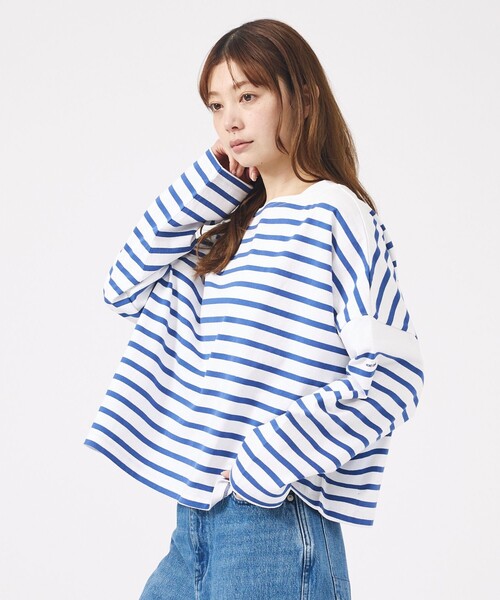 MONT KEMMEL(モンケメル)の「【MONT KEMMEL/モン ケメル】ワイドバスクシャツ / ボーダーロングスリーブT / ショート丈(Tシャツ/カットソー・レディース・ホワイト/ブラック/ブルー・フリー)」の14枚目の写真