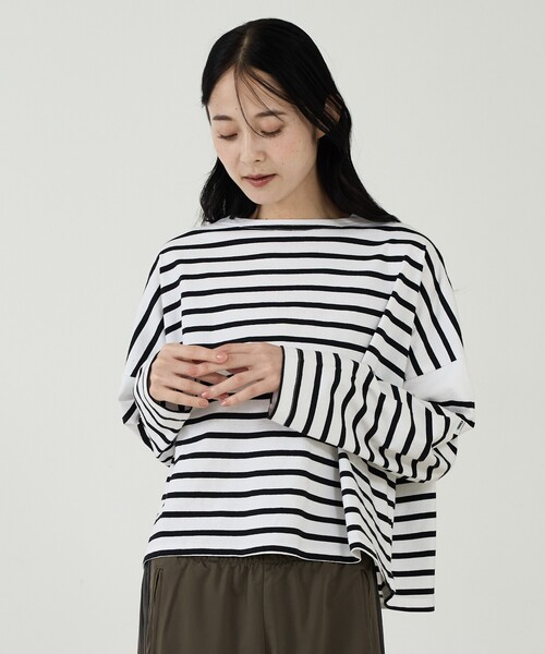 MONT KEMMEL(モンケメル)の「【MONT KEMMEL/モン ケメル】ワイドバスクシャツ / ボーダーロングスリーブT / ショート丈(Tシャツ/カットソー・レディース・ホワイト/ブラック/ブルー・フリー)」の18枚目の写真