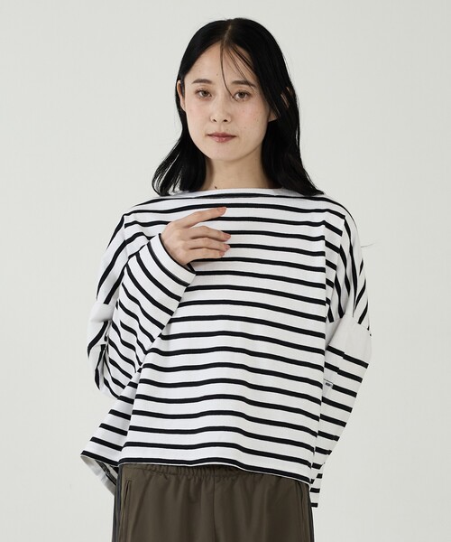 MONT KEMMEL(モンケメル)の「【MONT KEMMEL/モン ケメル】ワイドバスクシャツ / ボーダーロングスリーブT / ショート丈(Tシャツ/カットソー・レディース・ホワイト/ブラック/ブルー・フリー)」の19枚目の写真