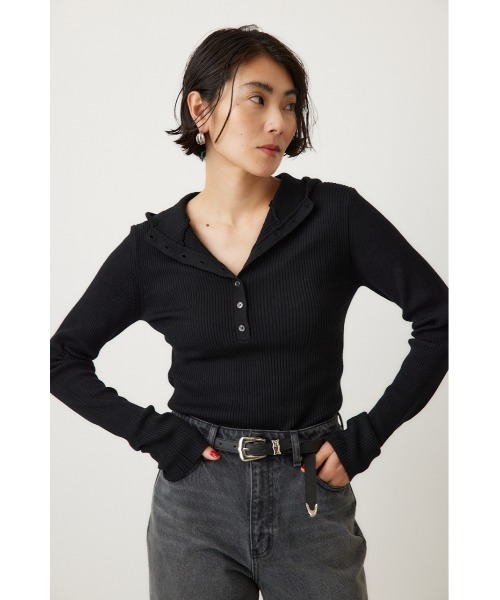 crie conforto(クリーコンフォルト)の「バラクラバニットプルオーバー 冬服 / 長袖 / フードあり(ニット/セーター・レディース・ブラック/オフホワイト/グレー・FREE)」の4枚目の写真