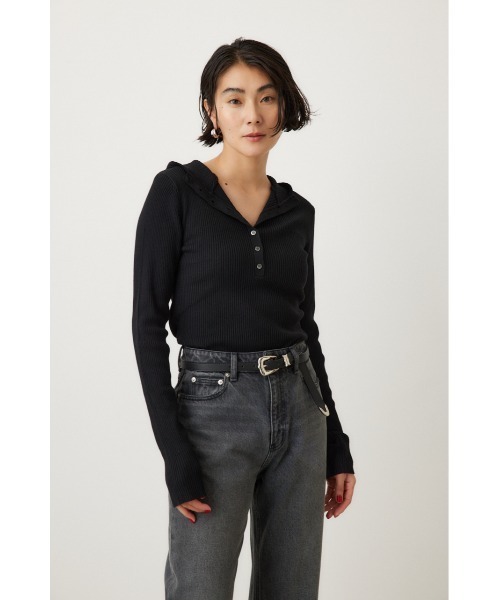 crie conforto(クリーコンフォルト)の「バラクラバニットプルオーバー 冬服 / 長袖 / フードあり(ニット/セーター・レディース・ブラック/オフホワイト/グレー・FREE)」の5枚目の写真