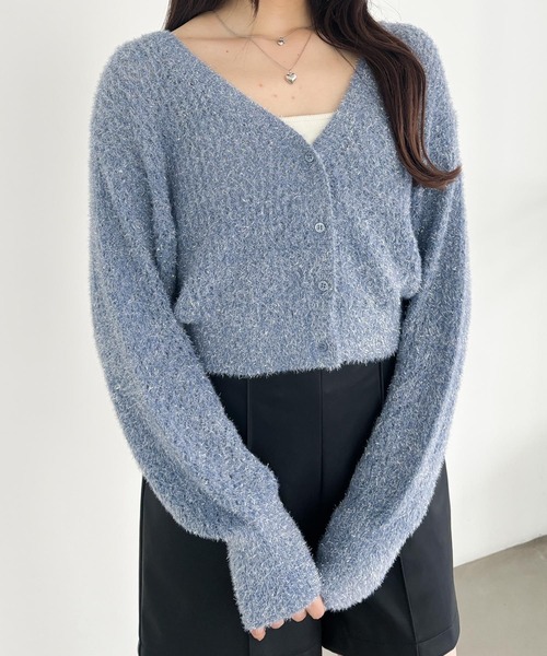 Heather(ヘザー)の「フェザーラメニットカーディガン 149493(カーディガン/ボレロ・レディース・グレー/アイボリー/ブルー・FREE)」の3枚目の写真