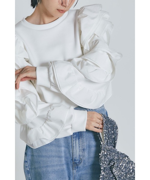 &. NOSTALGIA(アンドドットノスタルジア)の「花びらスリーブボンディングトップス(Tシャツ/カットソー・レディース・ブラック/オフホワイト・M)」の11枚目の写真