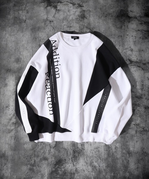 m.u japoness 凸凹リバーシブルスウェット （White×Black） セール】Monotone color tape wide sweatshirt / モノトーン配色