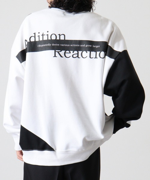 m.u japoness 凸凹リバーシブルスウェット （White×Black） セール】Monotone color tape wide sweatshirt / モノトーン配色