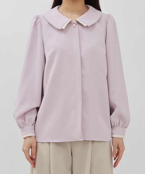 ASTORIA ODIER（アストリアオディール）の「衿配色ブラウス（シャツ/ブラウス・レディース・ベージュ/ブラウン/グリーン/ネイビー/ラベンダー・SMALL/MEDIUM）」の12枚目の写真