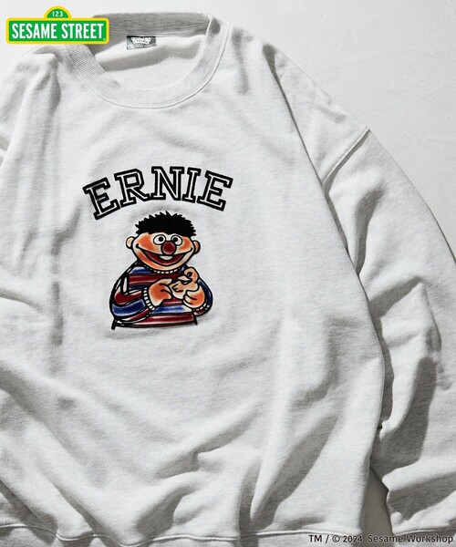 【セール】FREAK’S STORE/フリークスストア SESAME STREET/セサミストリート アーニー フロッキープリント クルーネック スウェット/リラックスフィット（スウェット）｜FREAK'S STORE（フリークスストア）