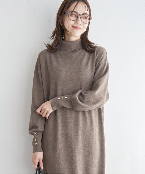 IKKA LOUNGE（イッカラウンジ）の「タートルニットスリットワンピース（ワンピース・レディース・ブラック/モカ・M/L/S）」の9枚目の写真