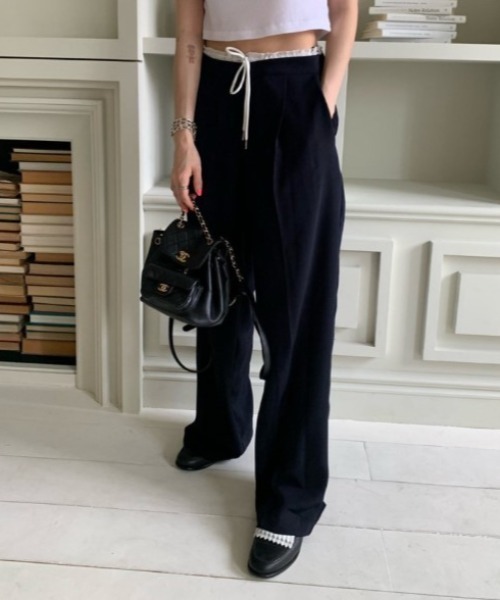 sorule（ソルレ）の「ウエスト配色タックパンツ（スラックス・レディース・ネイビー/グレー・FREE）」の5枚目の写真