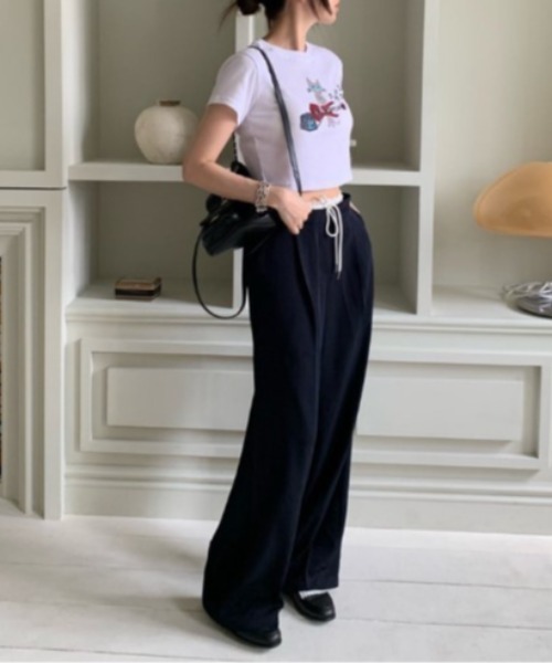 sorule（ソルレ）の「ウエスト配色タックパンツ（スラックス・レディース・ネイビー/グレー・FREE）」の8枚目の写真