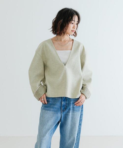 URBAN RESEARCH(アーバンリサーチ)の「ウールライクVネックトップス(Tシャツ/カットソー・レディース・アイボリー/チャコールグレー・FREE)」の13枚目の写真