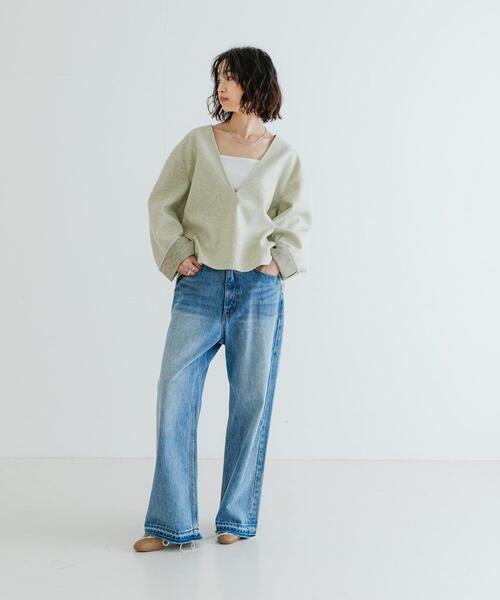 URBAN RESEARCH(アーバンリサーチ)の「ウールライクVネックトップス(Tシャツ/カットソー・レディース・アイボリー/チャコールグレー・FREE)」の15枚目の写真
