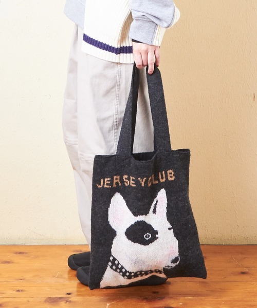 CUBE SUGAR（キューブシュガー）の「リサイクルニットジャガードトートバッグ（トートバッグ・レディース・スミクロ/ベージュ/トップグレー・M）」の2枚目の写真