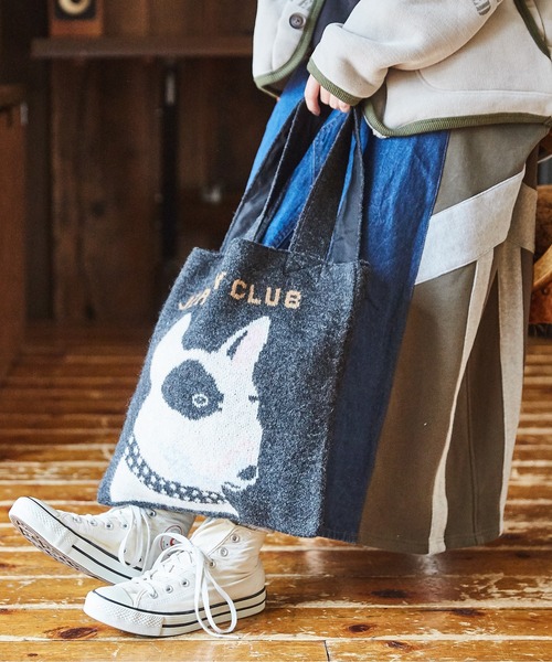 CUBE SUGAR（キューブシュガー）の「リサイクルニットジャガードトートバッグ（トートバッグ・レディース・スミクロ/ベージュ/トップグレー・M）」の7枚目の写真