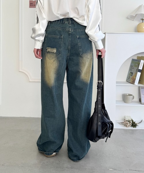 SOLLON.(ソルロン)の「ダメージワイドデニムパンツ(デニムパンツ・レディース・ブルー・M)」の9枚目の写真