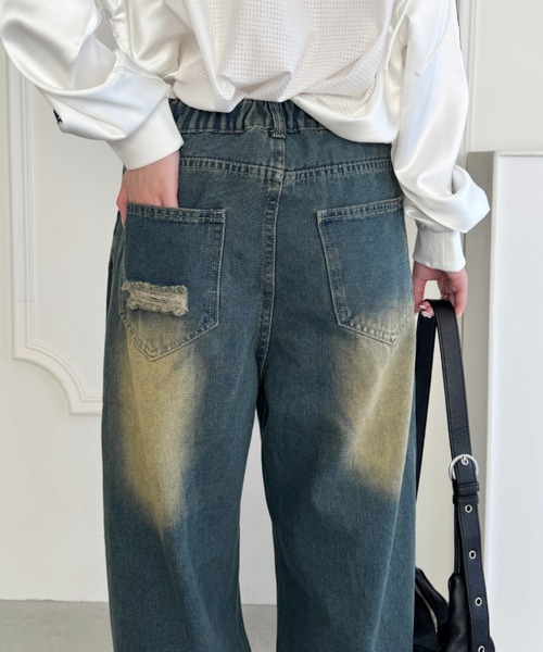 SOLLON.(ソルロン)の「ダメージワイドデニムパンツ(デニムパンツ・レディース・ブルー・M)」の10枚目の写真
