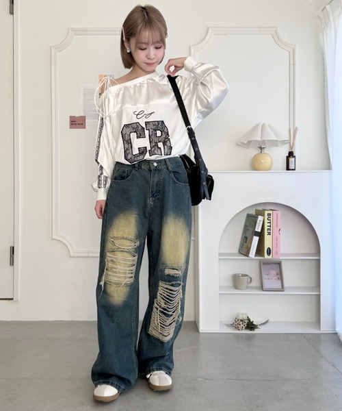 SOLLON.(ソルロン)の「ダメージワイドデニムパンツ(デニムパンツ・レディース・ブルー・M)」の8枚目の写真