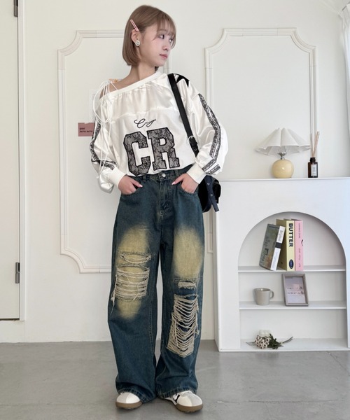 SOLLON.(ソルロン)の「ダメージワイドデニムパンツ(デニムパンツ・レディース・ブルー・M)」の7枚目の写真